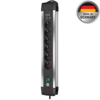 Brennenstuhl Premium Alu Line Serisi 6 Soketli 2 X USB 3100mAh 3 Metre Priz Uzatma Kablosu Siyah Gri