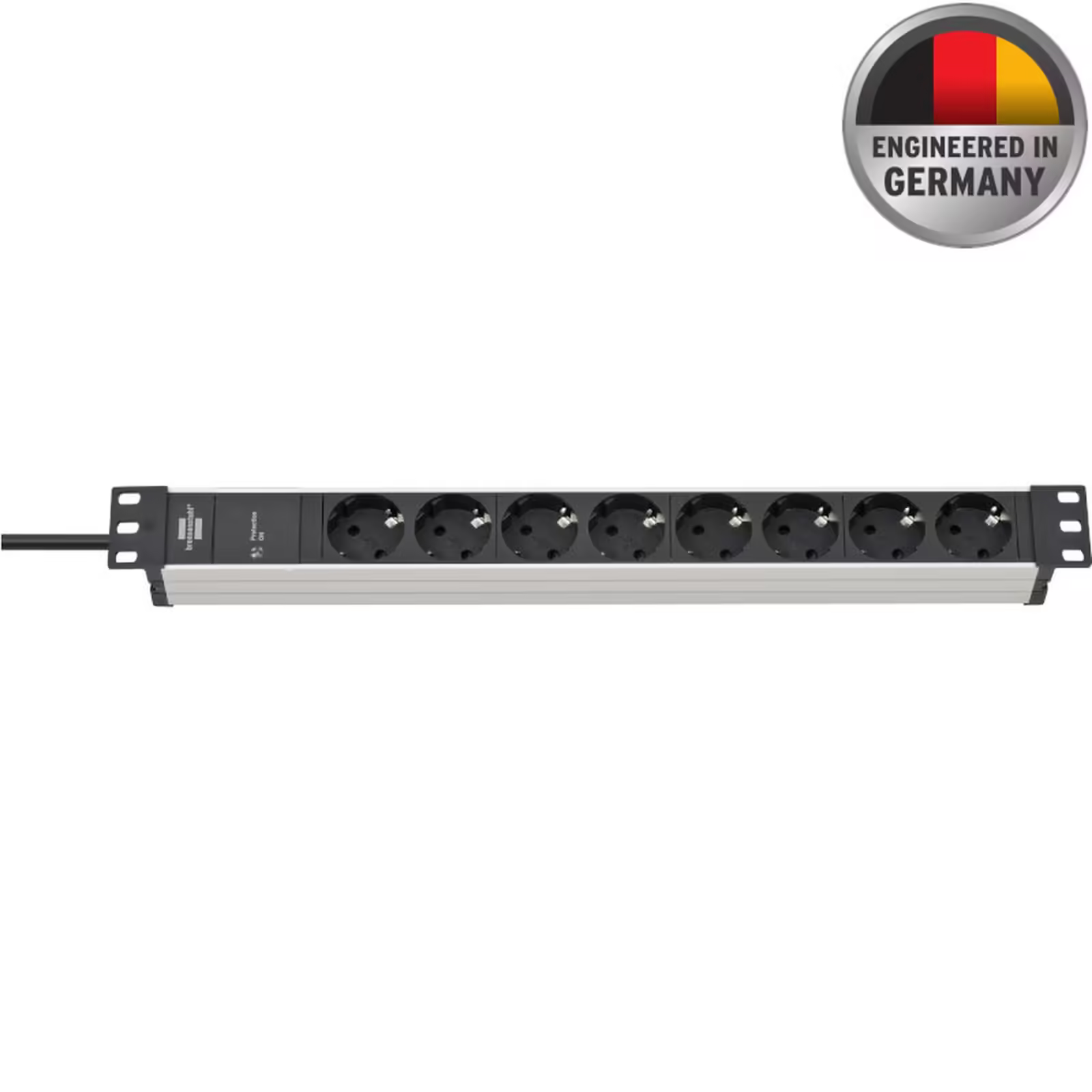 Brennenstuhl Alu-Line Serisi 19" 19.500 Amper Akım Korumalı 2 Metre Alüminyum Gövdeli 8 Soketli Uzatma Kablosu Gri Siyah