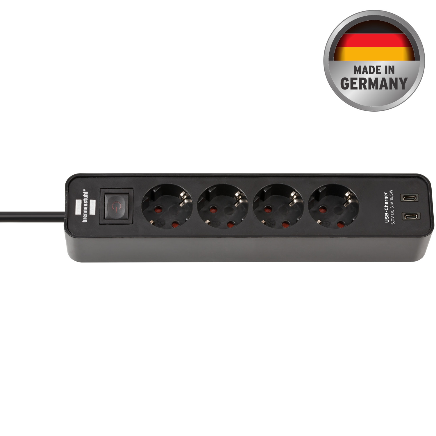 Brennenstuhl Ecolor Serisi 4 Soketli 2 X Usb Type-C Hızlı Şarj Özellikli 1.5 Metre Uzatma Kablosu Priz Siyah