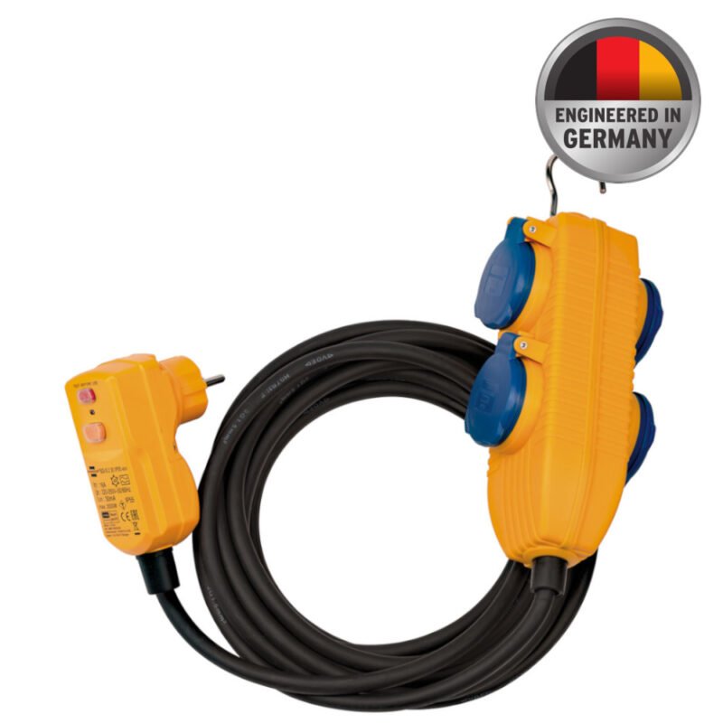 Brennenstuhl Powerblock RCD Korumalı IP54 Lisanslı 5 Metre H07RN-F 3G1.5 Güç Dağıtıcı Kablosu Siyah