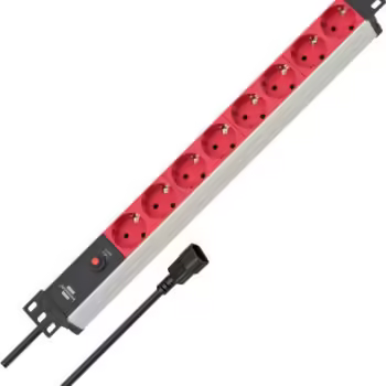 Brennenstuhl Alu Line Serisi 2 Metre 10A Otomatik Sigorta ve IEC Fişli 19 İnç Sunucu Kabinleri İçin İdeal 8 Soketli Uzatma Kablosu Priz