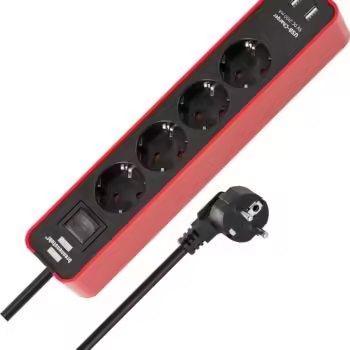 Brennenstuhl Ecolor Serisi 4 Soketli 2 X Usb Hızlı Şarj Özellikli 1.5 Metre Priz Uzatma Kablosu Kırmızı Siyah