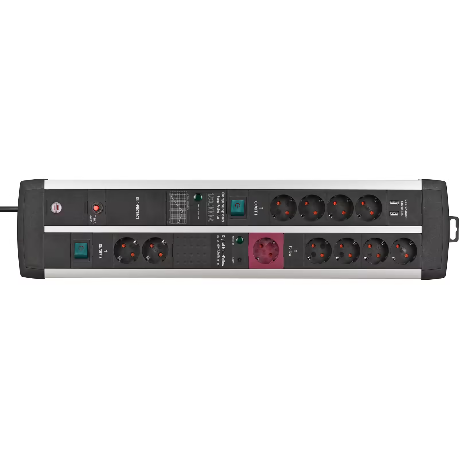 Brennenstuhl Premium Protect Line Serisi 120.000A Aşırı Akım Korumalı 2XUsb 4 Master 3 Metre Akım Korumalı Priz Uzatma Kablosu Siyah / Gri - Görsel 2
